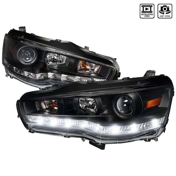 Spec-D Tuning 08-12 Mitsubishi Lancer Projector Headlight Black Housing R8 Style 2LHP-EVO08JM-8-TM - main